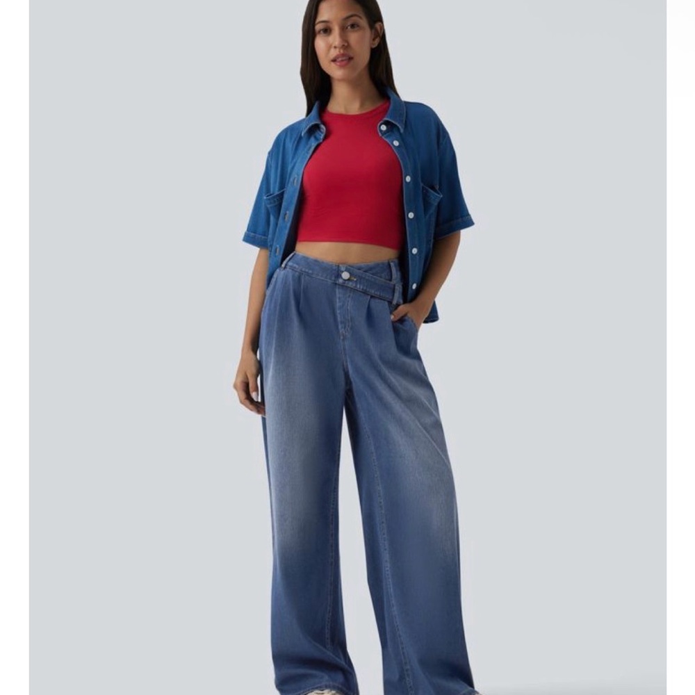 Halara Flex™ Asymmetric High Waisted Wide Leg Washed Casual Womens - Picture 5 of 8